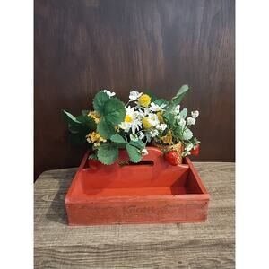 Knotts Strawberry Tote Box Crate Wood Caddy Handle Farmhouse Primitive Rustic
